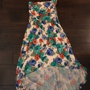 Floral Strapless High-Low Dress